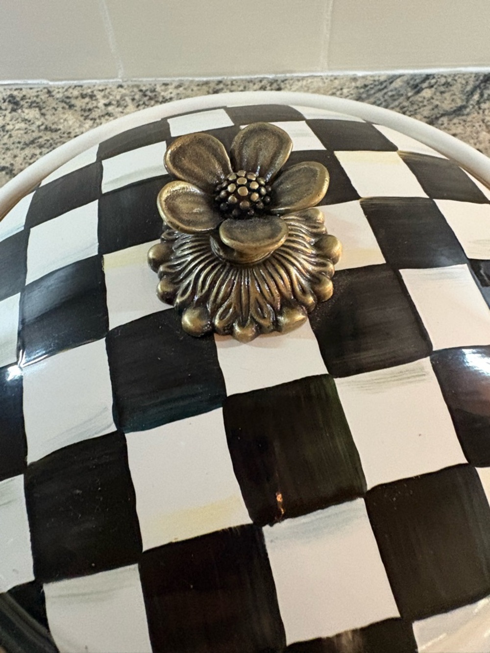 Mackenzie Childs Black White courtly Checkered Ceramic Covered Casserole Dish - Picture 2 of 5